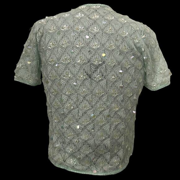 Vintage Green Embellished Short Sleeve Sweater Size Medium - Picture 5 of 11